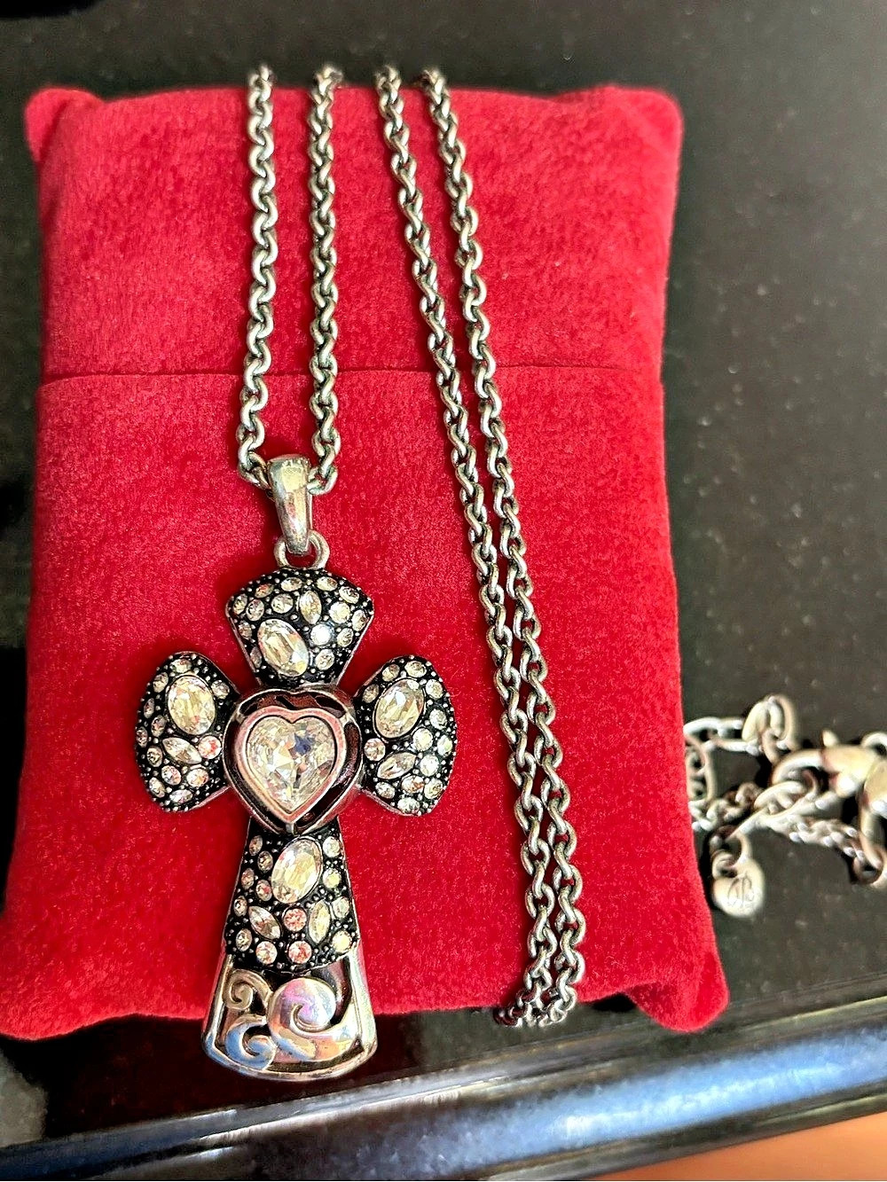 Brighton Rhinestone Heart Cross Pendant Necklace